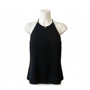 Banana Republic Sz 4 Black Halter Front Button Loop Keyhole Racerback Polyester